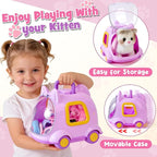 TUZT 17 PCS Cat Toys for Kids Girls, Realistic Walking Meowing Robot Cat Plush with Accessories, Pretend Play Pet Care Playset Toddler Girl Toy for 3 4 5 6 7 8, Birthday Gift for little Girl 3-8 Years