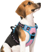 rabbitgoo Dog Harness, No Pull Medium Sized with 2 Leash Clips, Pet Vest | No Choke with Handle, Adjustable Soft Padded, Reflective, Easy Control for Walking, Pink & Blue, Medium