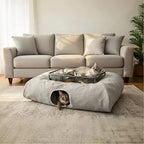 XXL 2-Tier Cat Tunnel & Hammock Bed, Scratch-Proof Linen, for All Cats Toys | XxingSheep 4 Cave Premium Hemp Fabric Cat Tunnel Bed for Indoor Cats Toys Cave Donut with Soft Mat & Toys