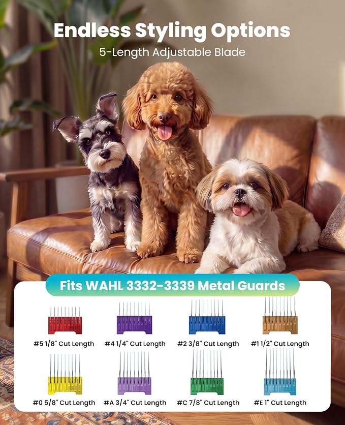 oneisall Dog Clippers for Grooming fit Doodles & Poodles,9050 | Compatible with Wahl's 3379,3332-3339 Metal Guards,3.5 Hours of Battery Life, 6500 Rpm High-Speed Cutting, Removable Blades