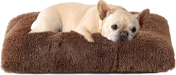 EHEYCIGA Fluffy Dog Crate Bed for Medium Dogs, Plush Faux Fur Crate Pad, Calming Anti Anxiety Medium Dog Bed, Washable Soft Warm Mat with Non-Slip Bottom, Coffee