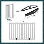 Semiocthome Bamboo Dog Gates Indoor 2-Panel Freestanding Puppy Gates for The House with 2 Metal Stands 24" H Folding Wood Pet Gate for Stairs Doorway, Fully Assembled Safety Fence - White