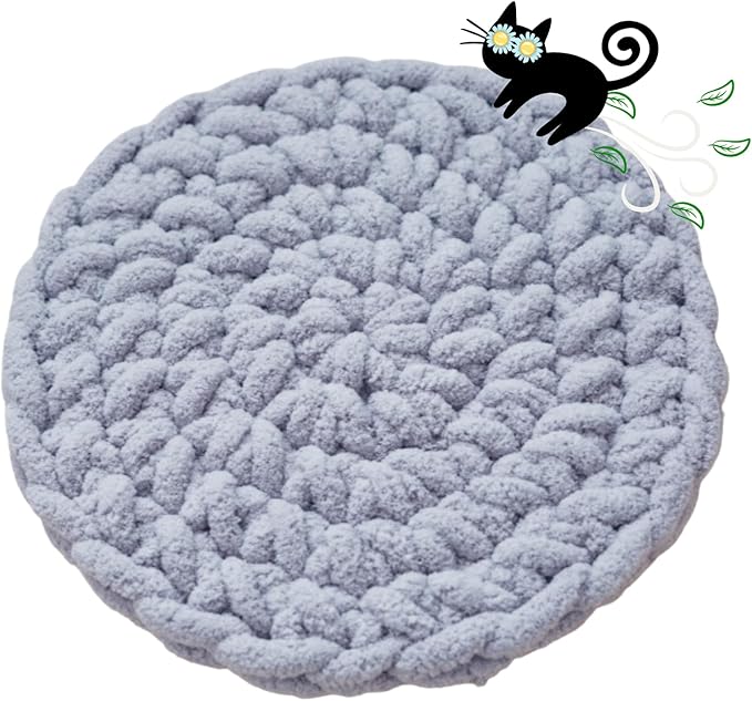 Cat Kneading Mat, Handmade Round Cushion Bed Pad Kittens (Grey-Blue, M) | Plush breathable surface, tree platform, crate insert, sofa layer, floor blanket, comfort zone, restful nap station Washable