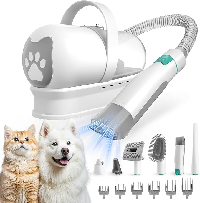 Dog Grooming Kit, Pet Grooming Vacuum with Pet Clipper Nail Grinder, Dog Hair Vacuum with 6 Pet Grooming Tools for Dogs Cats Shedding Grooming