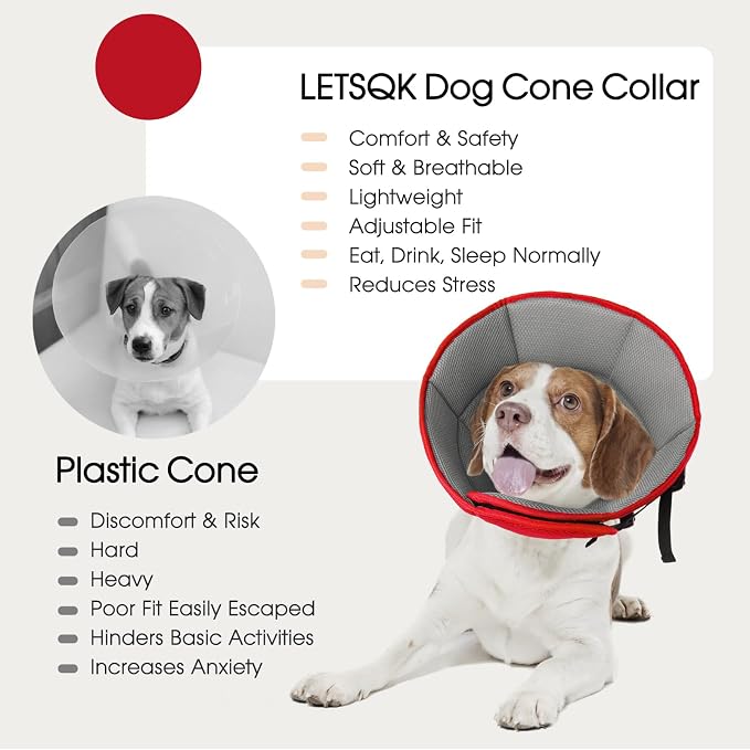 Dog Cone Collar After Surgery for Medium Dogs, Adjustable Soft Recovery Cone for Dogs to Stop Licking Biting, Comfortable Pet Elizabethan Alternative for Wound Healing