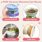Kathson 4 Pcs Ceramic Raised Cat Food Bowls Elevated Kitty Bowl for Food and Water Anti Vomiting Tilted Cat Bowl for Kittens and Small Dogs Dishwasher and Microwave Safe (8.45 Ounces)