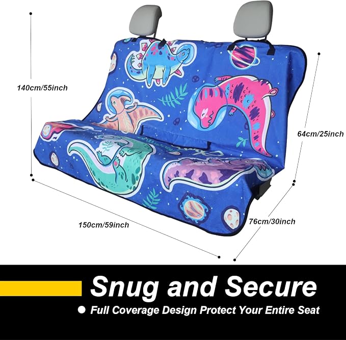 Back Seat Cover for Car Trucks Van SUV,Waterproof Rear Bench Towel Seat Covers for Dogs and Kids,Automotive Backseat Protector (Cartoon Dinosaur)