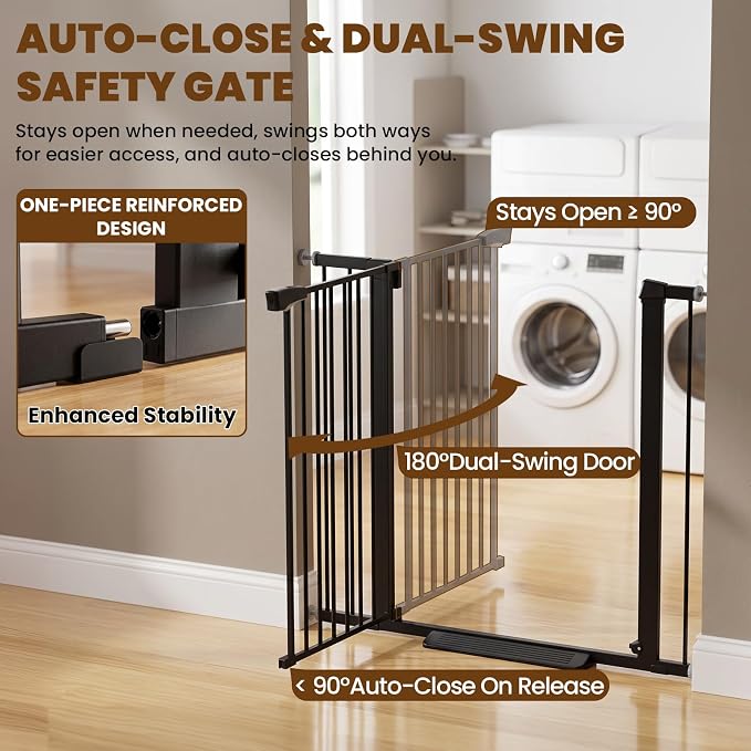Mumeasy 36" Extra Tall Dog Gate,29.7"-40.5" Baby Gate for Stairs & Doorways | Pressure Mounted Toddler & Pet Safety Gate, Double Lock, Auto Close Walk Thru Door for Kitchen, House, Indoor, Outdoor, Black