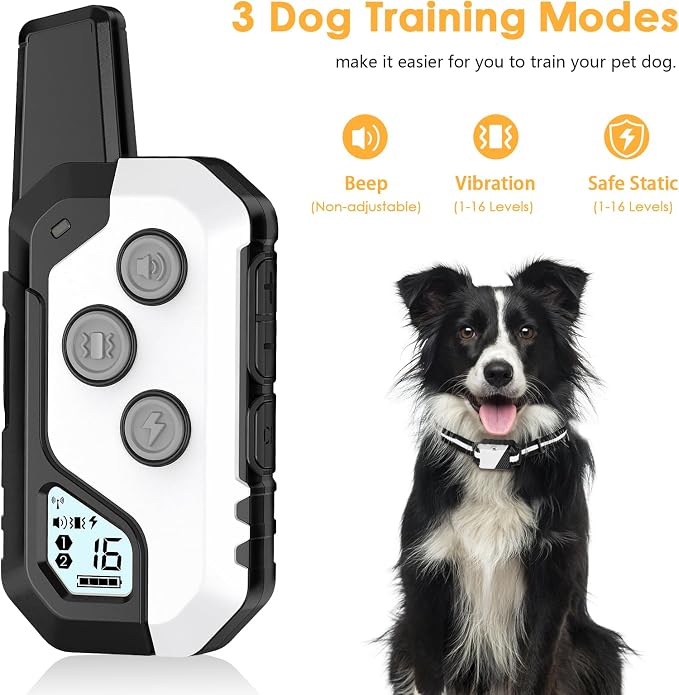 Shock Collar for Dogs, IP67 Waterproof Dog Training Collar with Remote, 3 Training Modes with Beep, Vibration, and Safe Static, Rechargeable E Collar for Large Medium