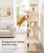 71 Inch Cat Trees for Large Cats, Heavy Duty Cat Tree Tower | Cat Condos for Indoor Cats Large Adult with Cat Scratching Post & 2 Condos, 9 Sisal Posts & Hammock, Beige