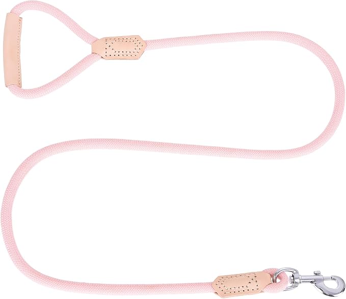 Mile High Life Dog Leash with Genuine Leather Handle, 6 FT/5 FT/4 FT | Leather Grip Rope Leash, Heavy Duty 360° Swivel Metal Clasp, for Small Medium & Large Dogs
