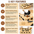 Interactive Cat Puzzle Toy, Wooden Enrichment Box for Indoor Cats | Keep indoor cats active, curious, and engaged with a wooden puzzle toy that encourages play and natural scratching.