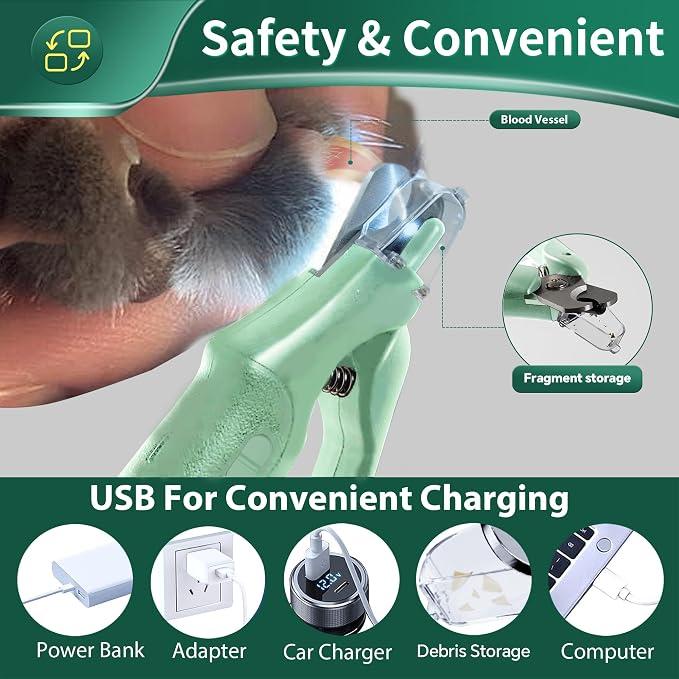 CATPICK 2-in-1 Cat Nail Clippers & Dog Nail Clippers Trimmers for Large Medium Small Dogs Cats Claw Trimmer Quick Sensor and Safety Guard USB Rechargeable with 2 LED Lights Dogs Nail Trimmer