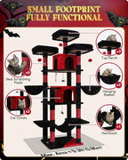 Globlazer Gothic Cat Tree, 80inch Goth Cat Tower for Indoor Cats Multiple Adult Cats XXL Cat Tree Large Cat Tower with Scratching Post, Hammock, 3 Perches, 2 Condos, 2 Hanging Basket, F80, Black Red