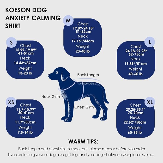 KOESON Reflective Dog Anxiety Vest, Adjustable & Breathable Thunder Jacket for Dogs, Lightweight & Soft Calming Vest for Dogs, Stress Relief Dog Compression Shirt for Thunder, Fireworks, Separation