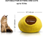 Luxurious Merino Wool Cat Cave - Foldable Hideaway Pod for Indoor Cats - Premium Felt Kitten Pet Enclosure - Covered Cat House for Ultimate Cozy Comfort by Woolygon (Yellow Plain)