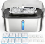 Large Stainless Steel Dog Water Fountain no Spill, 2.1Gal/8L with 8 Filters | Automatic Dog Water Bowl Dispenser, Super Quiet Cat Fountain, Dog Bowl to Drinkg Inside, Gifts for Pets