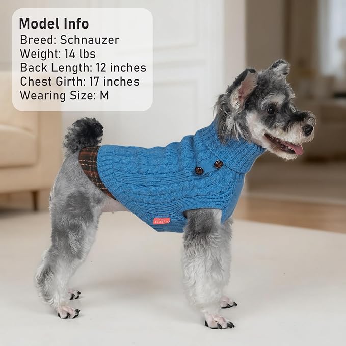 KYEESE Dog Sweater Turtleneck Thick Knit Pullover for Cold Weather | Stretchy Fit, Lightweight & Warm, Cozy Knit Comfort, Classic Plaid Design, Gentle on Sensitive Skin, Comfortable Daily Wear