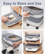 20-30 Lbs Rice Storage Container,Collapsible Food Storage Containers | Flour Storage Container with Wheels Airtight Locking Lid,Rice Container with Cup and Scoop,Suitable for Rice,Pet Food,Flour