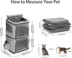 HOVONO Double-Compartment Cat Backpack Carrier for 2 Pets up to 18 lbs | 2-in-1 Pet Backpack Carrier for Small Cats & Dogs, Perfect for Traveling/Hiking /Camping/Vet Grey