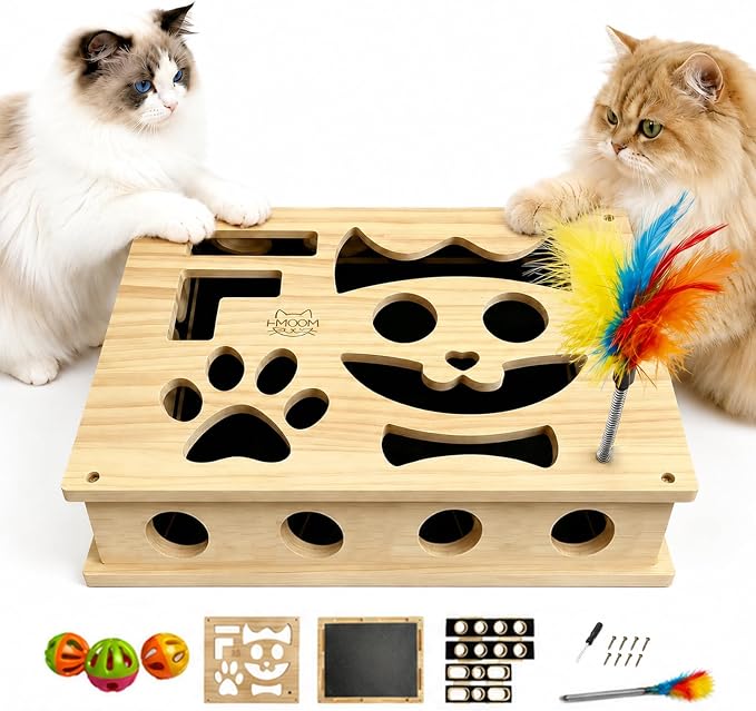 Interactive Cat Puzzle Toy, Wooden Enrichment Box for Indoor Cats | Keep indoor cats active, curious, and engaged with a wooden puzzle toy that encourages play and natural scratching.