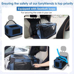 Soft Small Dog Crate - 24 inch Portable Travel Puppy Crate for Small Pets or 2 Cats, Collapsible Pet Carrier with 4 Mesh Doors, Car Kennel for Dogs with Handle for Indoor and Outdoor, Bule