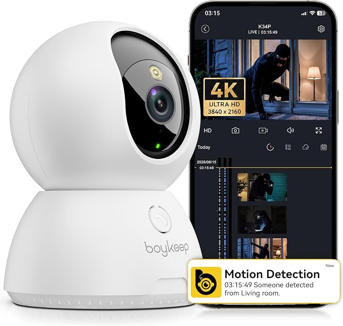4K Indoor Cameras for Home Security, Pet Camera with Phone App, Indoor Security Camera with AI Human & Pet Detection, 360° Pan Tilt, Auto Tracking, Color Night Vision, Two-Way Audio, Works with Alexa