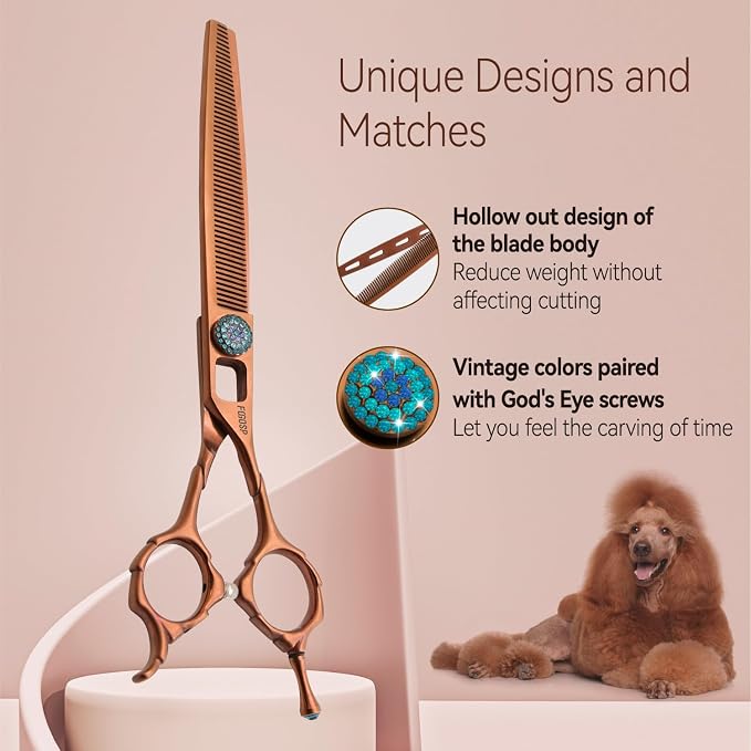 Thinning Shears for Dogs 58 Teeth 7.5'' Professional Blending Thinner Scissors for Dog Pet Sharp and Durable For Right Handed Groomers(7.5,Chocolate Thinner)