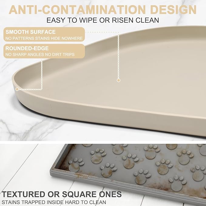 SMILOOL 36" x 24" x 1" Extra Large Silicone Pet Food Mat with Raised Edge for Food and Water Bowl, Dog Feeding Mats, Cat Food Trays for Floor Waterproof, Rubber Tray for Dogs and Cats, Beige