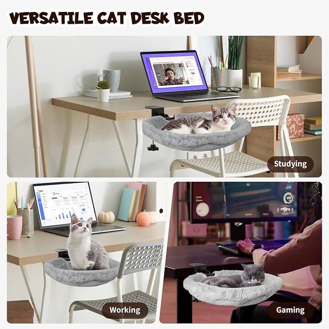 Acools Cat Desk Bed, 90° Foldable Cat Hammock with Clamp, 44 lb Capacity | Cat Desk Hammock with Adjustable Clamp; Desk Cat Bed Attachment Features 18"x18" Washable Soft Fabric and Sturdy Metal Frame