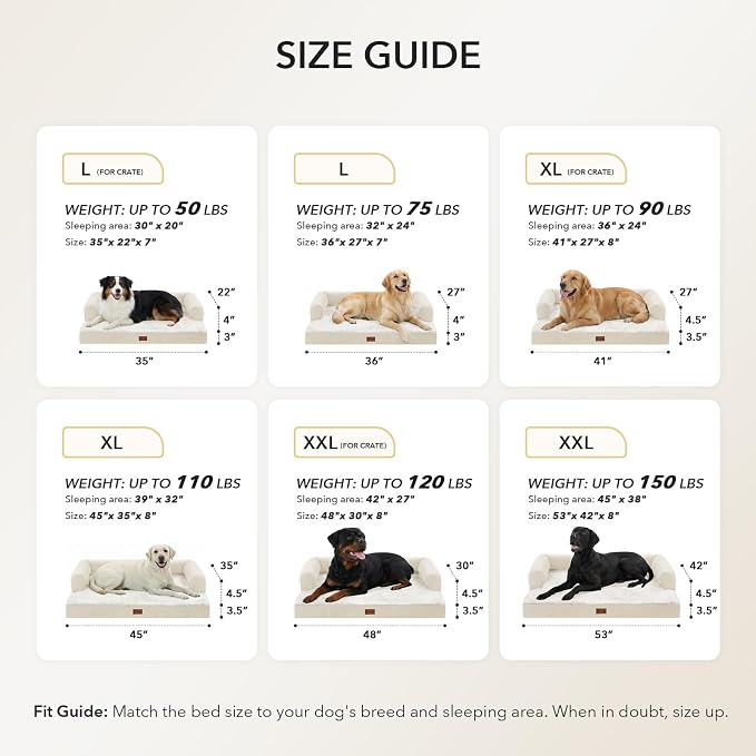 Orthopedic Washable Dog Bed for Extra Large Dogs, 53x42in, Beige | Orthopedic Foam Eases Joint Pressure, Bolsters Supports Head And Neck, Washable Pet Beds, Removable Cover, Non-Slip Bottom