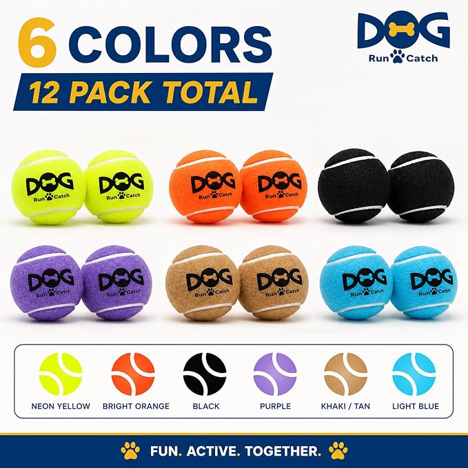 INSUM Squeaky Tennis Balls for Dogs, 12 Pack 2.5'' Medium Dog Toys Balls | Durable Non-Toxic Outdoor Dog Toys Balls with Mesh Bag, SGS Certified, Colorful Fetch Toys, Medium Large Breeds Squeaky