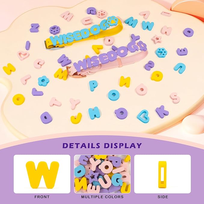 Wisedog Dog Charms for Collar, Yellow, 19MM | 30 Pcs, Silicone Letter Charms, Waterproof Alphabet Pet ID, For Dog Cat Collars, DIY Personalized Name Pendant