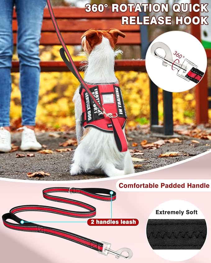 Service Dog Vest Harness and Leash Set+10 Patches Red XS | Adjustable Reflective Do Not Pet Emotional Support Dog Vest with 2 Soft Padded Handle,MOLLE,for Everyday Training Hiking