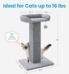 Made4Pets 32" Carpet Cat Scratching Post with Bed for Indoor Cats, Grey | Carpet Cat Scratcher, Raised Perch with Removable Washable Cover, Wide Base, Hanging Ball, Compact Indoor Design
