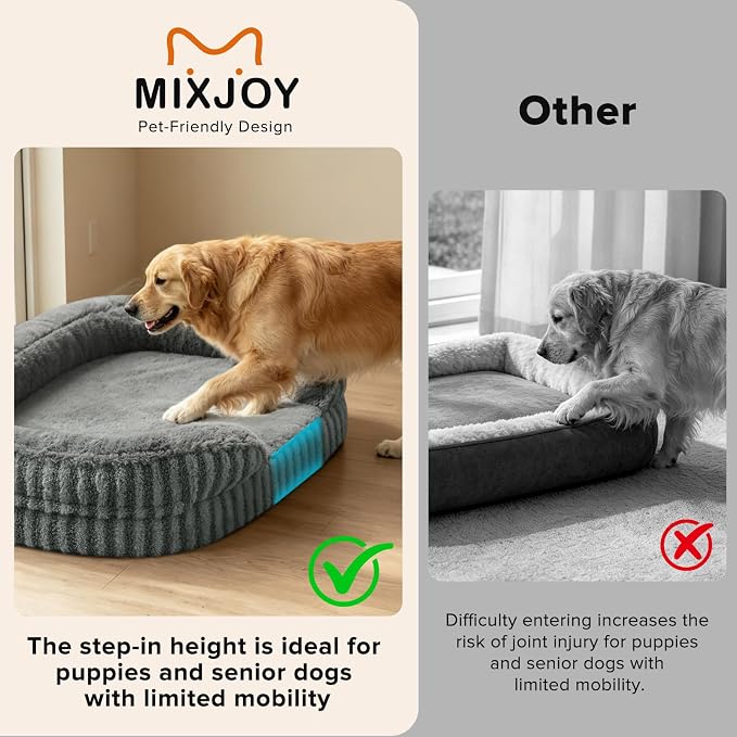 MIXJOY Orthopedic Dog Beds Large Sized Dog,Extra Large Washable Dog Bed Waterproof Oval Dogs Bed with Removable Cover,Egg-Crate Foam Big Pet Bed Couch with Bolster,Non-Slip Bottom,XL 42"X32",Grey