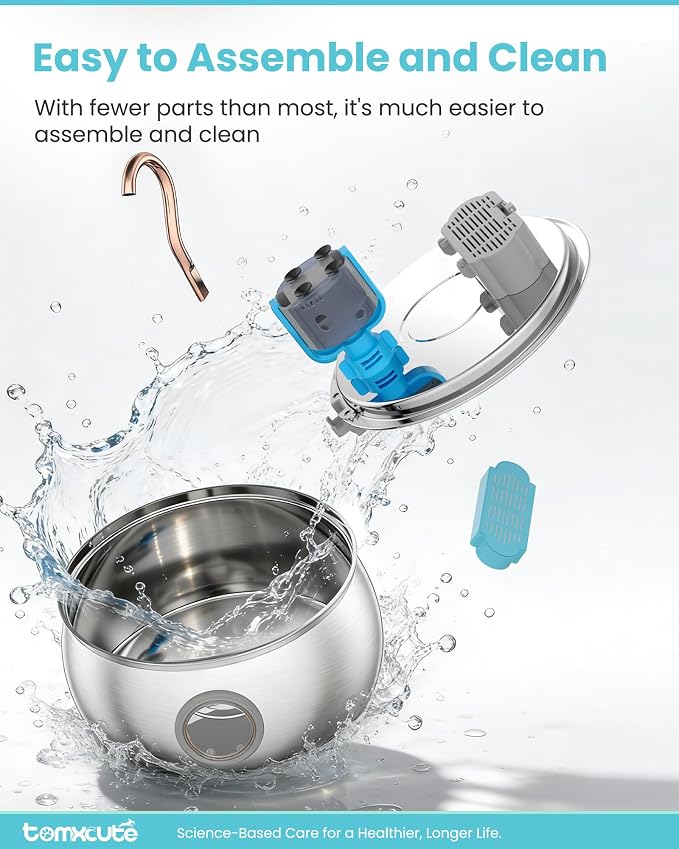 Tomxcute Cat Water Fountain Stainless Steel, 4.0L/135oz with 3 Filters | Ultra Quiet Pump, Copper Gooseneck, Dishwasher Safe, Cat Fountain for Drinking for Cats, Dogs, Multiple Pets