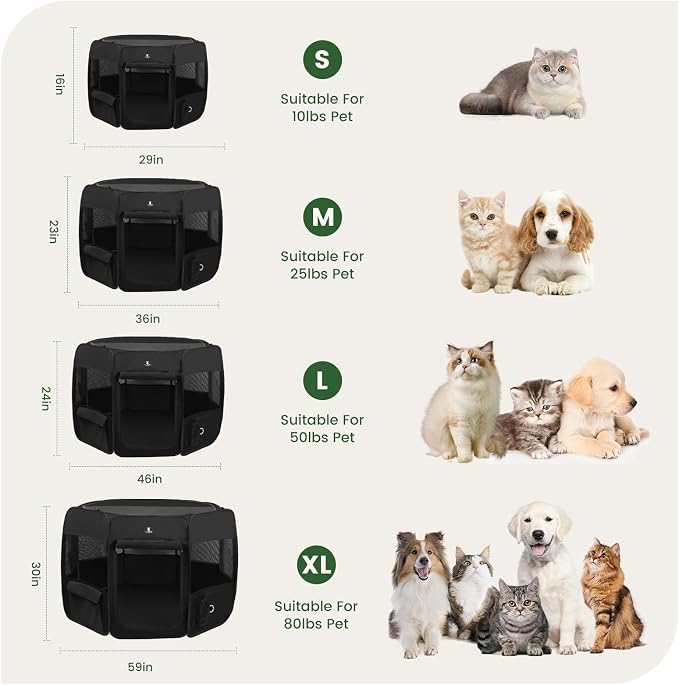 X-ZONE PET Dog Playpen Portable Pet Play Pens for Puppies, Cat, Rabbit, Chicks, Foldable Exercise Play Tent Kennel Crate, Indoor/Outdoor Travel Camping Black X-Large