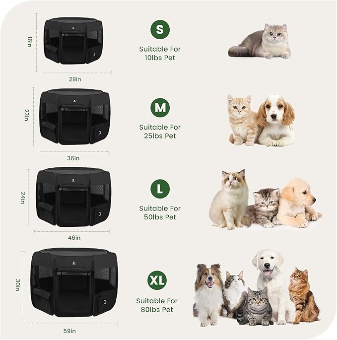 X-ZONE PET Dog Playpen Portable Pet Play Pens for Puppies, Cat, Rabbit, Chicks, Foldable Exercise Play Tent Kennel Crate, Indoor/Outdoor Travel Camping Black Medium