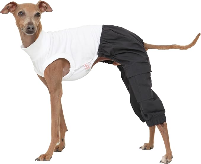 D Doggy Star Italian Greyhound Clothes Cargo Pants Onesie Outfit Whippet for Dog Coat (S,Navy Cargo)