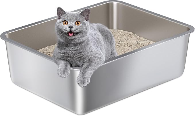 Stainless Steel Litter Box,Metal Cat Litter Box-6" High Side for Cats | Cat LitterBox for Kitty/Kitten and Rabbits, Stainless Steel Cats Litterbox, Easy Clean Non Stick No Smell