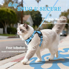 rabbitgoo Cat Harness and Leash Set, Escape Proof Vest, Light Blue | Soft Breathable Mesh, Easy Adjustable Fit, Snap Buckles, Sturdy Clip, Reflective Strips, for Average Cats Walks, S