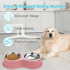 Epetslove Stainless Steel Dog Bowls Double Non-Slip Dog Water and Food Bowl | Pet Feeder Bowls, Dog Dishes, Raised Feeding Design, Double Bowls Set, For Puppies, Medium Dogs and Cats, Outdoor / Indoor