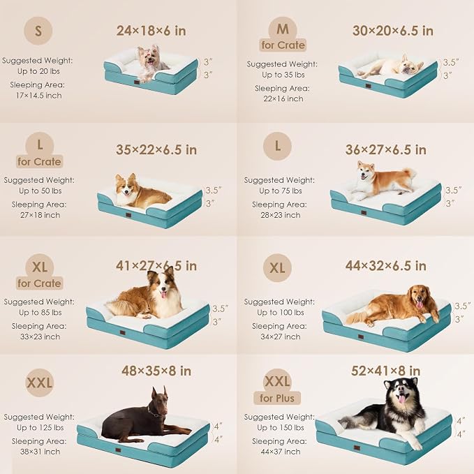 EHEYCIGA Orthopedic Dog Bed for Large Dogs, Waterproof Memory Foam, Turquoise Blue, 35"L x 22"W x 6.5"Th | Non-Slip Bottom and Egg-Crate Memory Foam Dog Couch Bed with Washable Removable Cover, Turquoise Blue