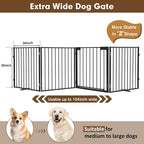 104" Extra Wide Dog Gate, Heavy Duty Metal Freestanding Dog Gate with Door for Indoor & Outdoor, Foldable Pet Fence for Doorways,House,Porch,Deck,Yard,Stairs, Auto Close(4 Panels,Black)