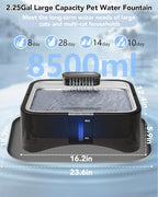 UPSKY Cat Water Fountain, 2.25Gal Large Capacity for Multi-Pet Homes | Ultra Quiet 304 Stainless Steel, Anti-Clog Pump with 4 Filters, Non-Slip Mat Included, Easy to Clean, Smart LED & Anti-Dry