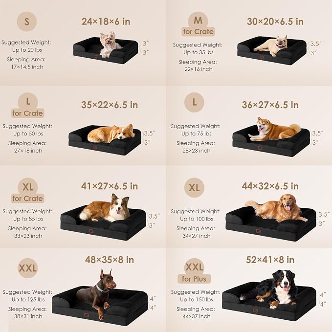 EHEYCIGA Orthopedic XXL Dog Bed, Waterproof Washable XL Big Pet Bed 52" | Non-Slip Bottom and Egg-Crate Memory Foam Extra Large Pet Couch Bed with Washable Removable Cover, Black