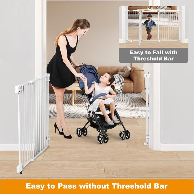 SHYUJAJIE No Bottom Bar Baby Gate, 51.18 inch Tall Cat Pet Gate | for Doorway, Adjustable 27.5in- 43 in Dog Gate with Large Walk Thru Door,White