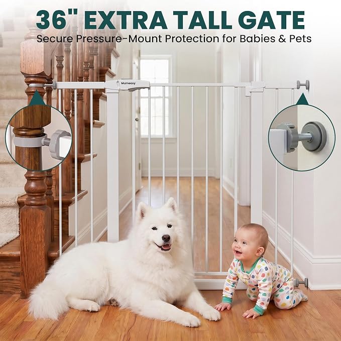 Mumeasy 36" Tall Dog Gate, Auto Close Baby Gate for Stairs & Doorways | Extra tall design, prevents climbing, one hand operation, sturdy metal frame, for dogs pets babies toddlers