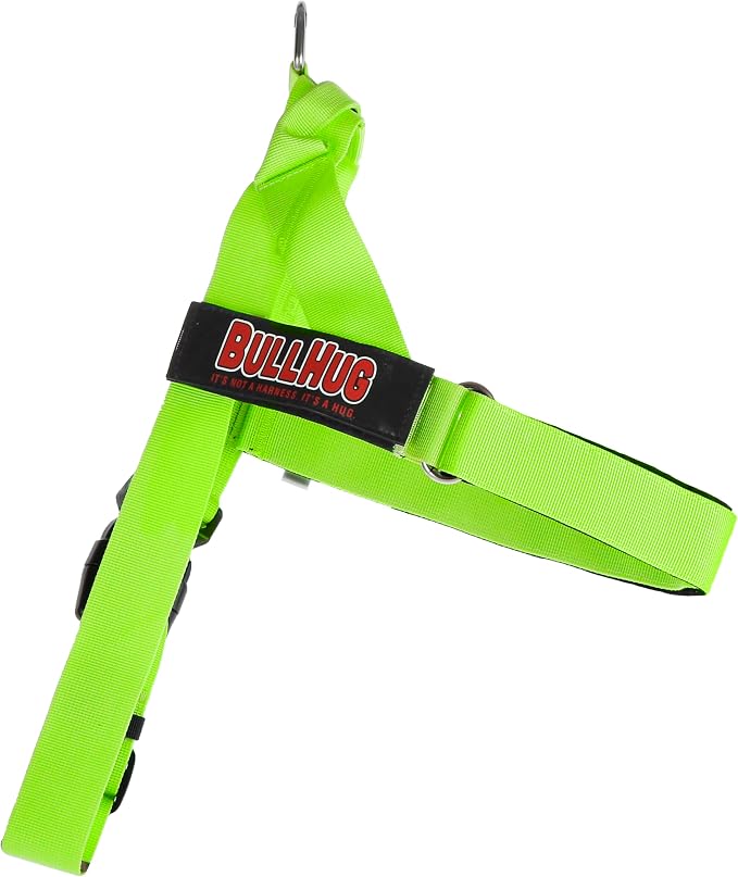 BULLHUG Adjustable Dog Harness– No Pull, No Choke – for English Bulldogs, French Bulldogs, Pugs & Broad-Chested Breeds – Easy, Safe Walks (NEON Green, Large)